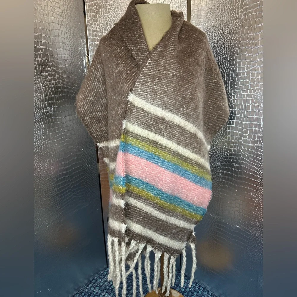Cozy Striped Fringe Shawl 72 x 15